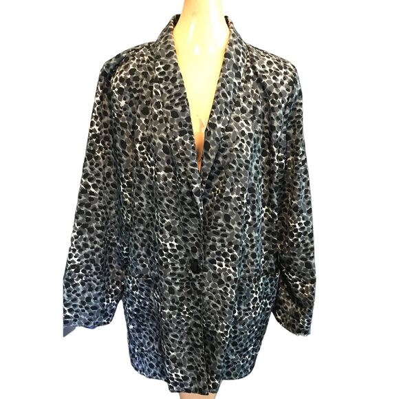 1980s Vintage Cheetah Print Blazer Jacket in Grays and Blacks, Size Large - Picture 1 of 6